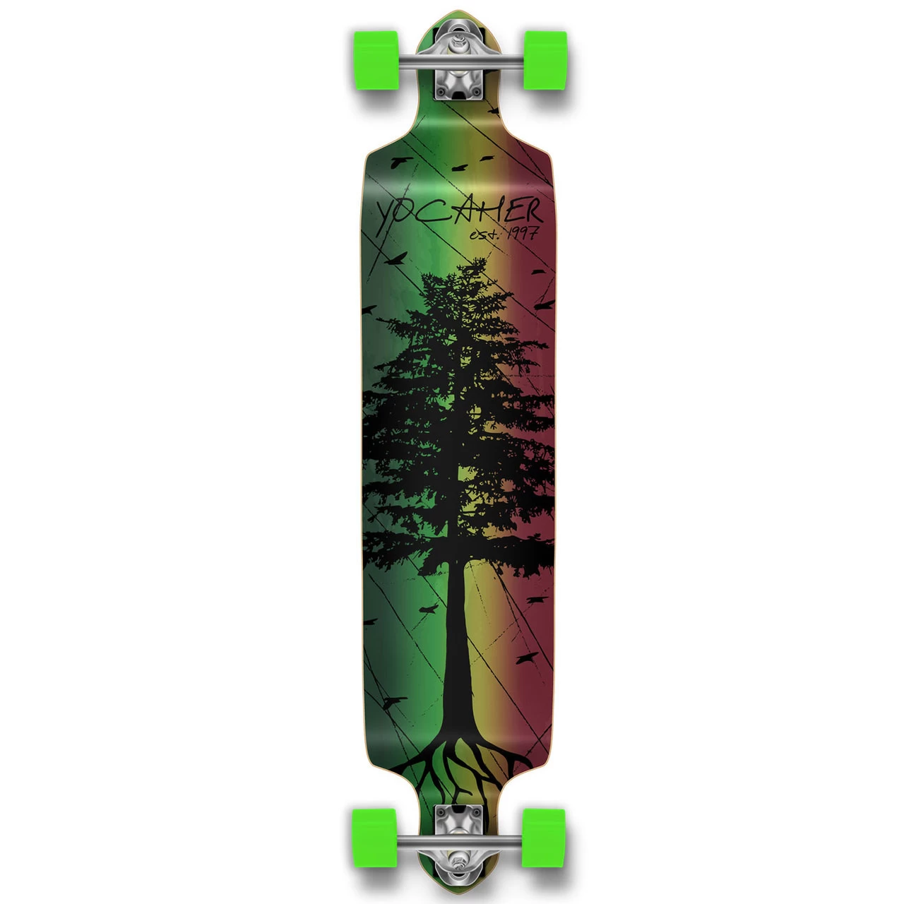 YOCAHER Drop Down Longboard Complete - In The Pines : Rasta 1 YOCAHER Drop Down Longboard Complete - In The Pines : Rasta