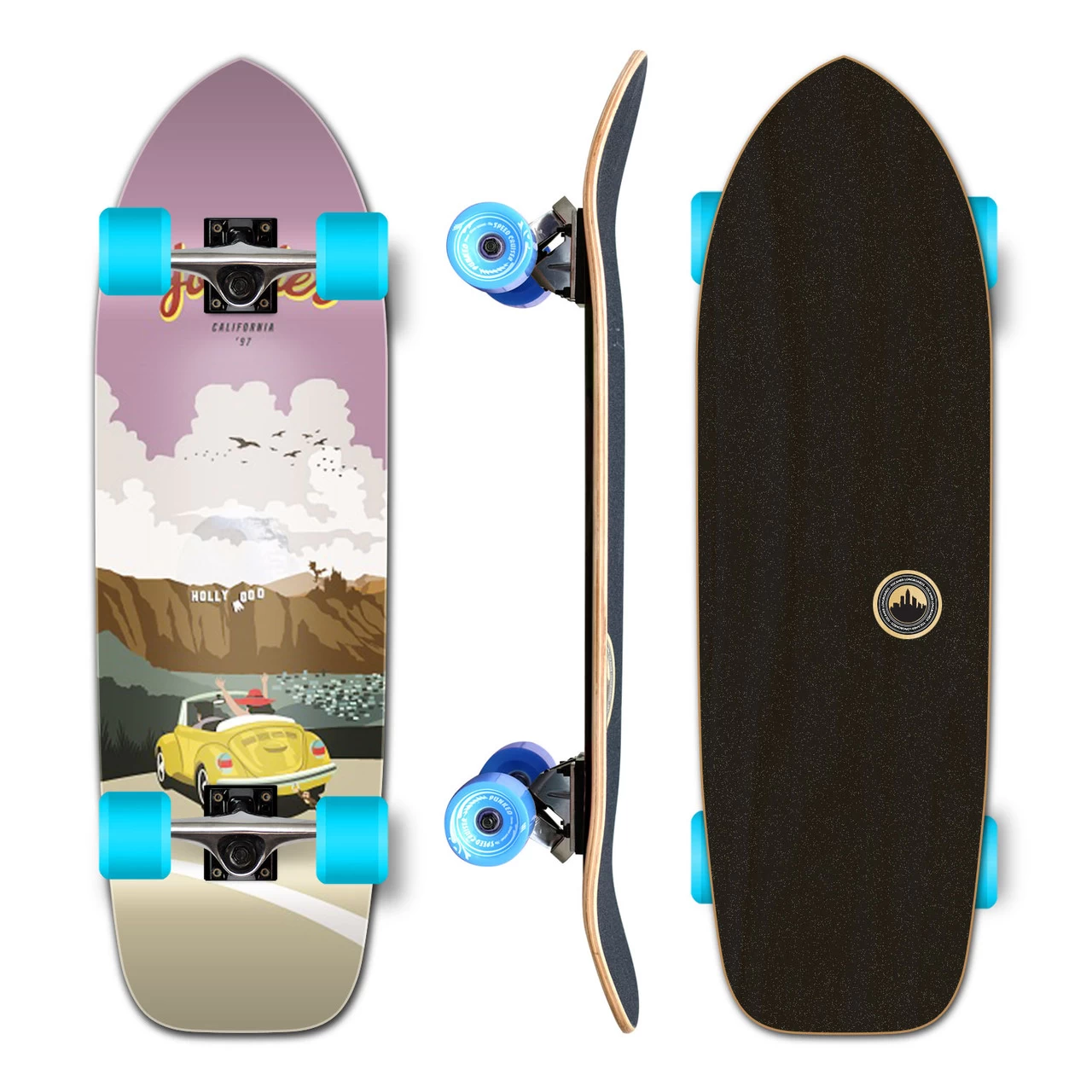 YOCAHER Old School Longboard Complete - VW Beetle Series - Yellow 2 YOCAHER Old School Longboard Complete - VW Beetle Series - Yellow - Image 2