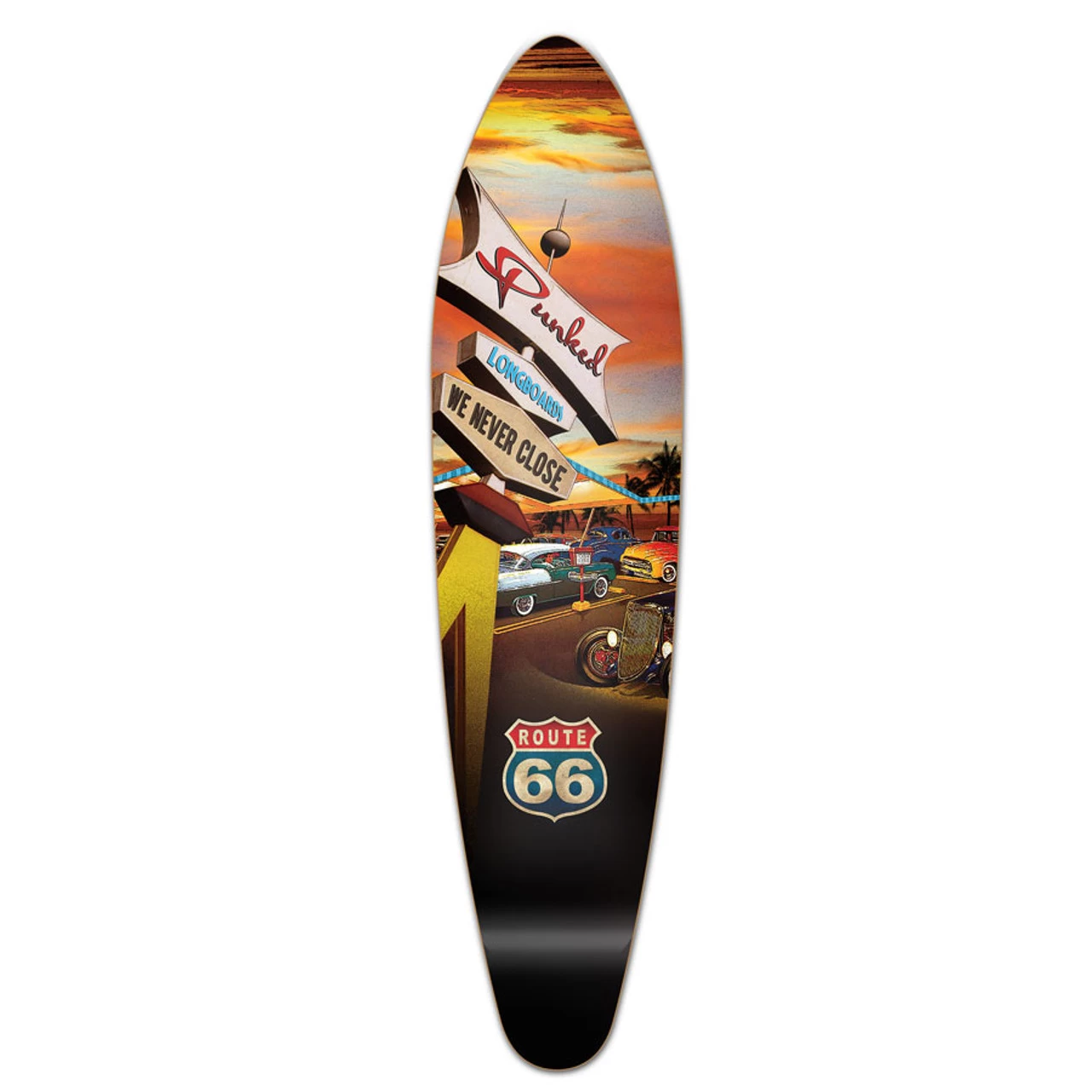 Kicktail Longboard Deck - Route 66 Series - Diner 1 Kicktail Longboard Deck - Route 66 Series - Diner