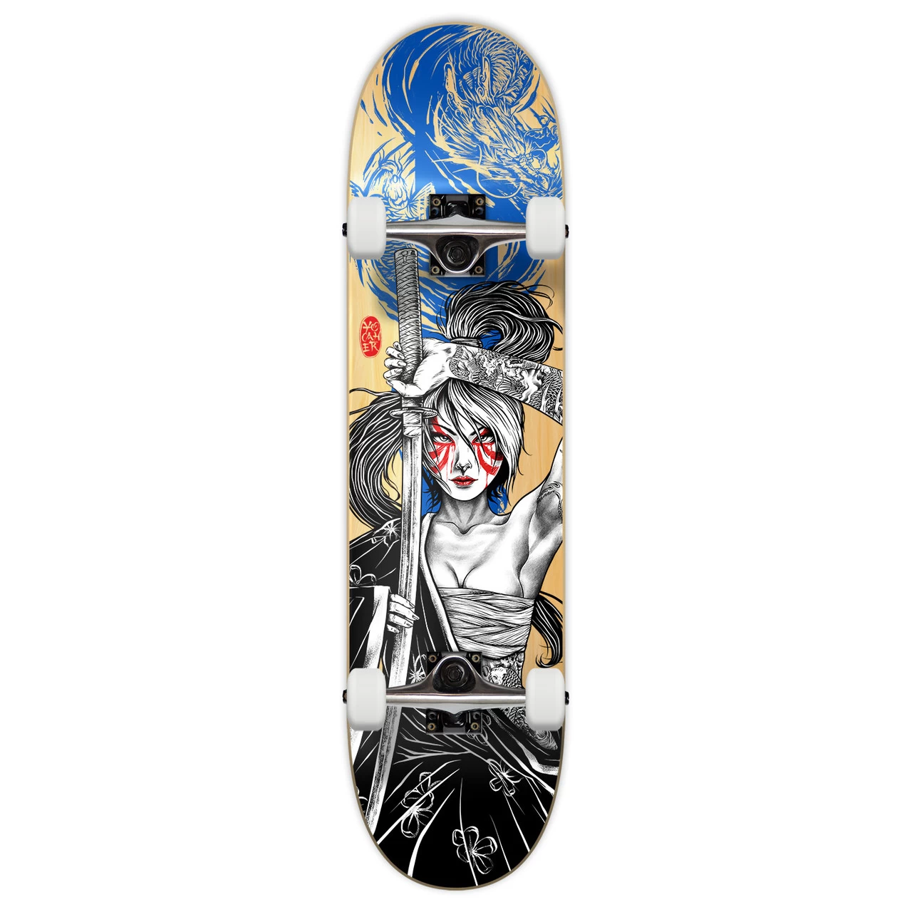 Yocaher Graphic Complete 7.75" Skateboard - Samurai Series - Girl Samurai Blue Dragon 1 Yocaher Graphic Complete 7.75" Skateboard - Samurai Series - Girl Samurai Blue Dragon