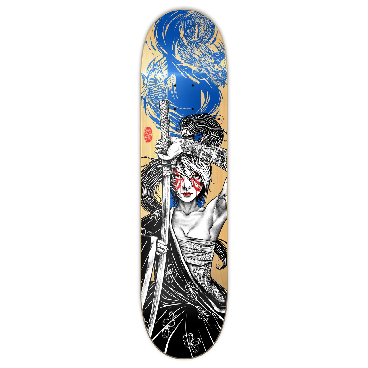 Yocaher Graphic Skateboard Deck - Samurai Series - Girl Samurai Blue Dragon 1 Yocaher Graphic Skateboard Deck - Samurai Series - Girl Samurai Blue Dragon