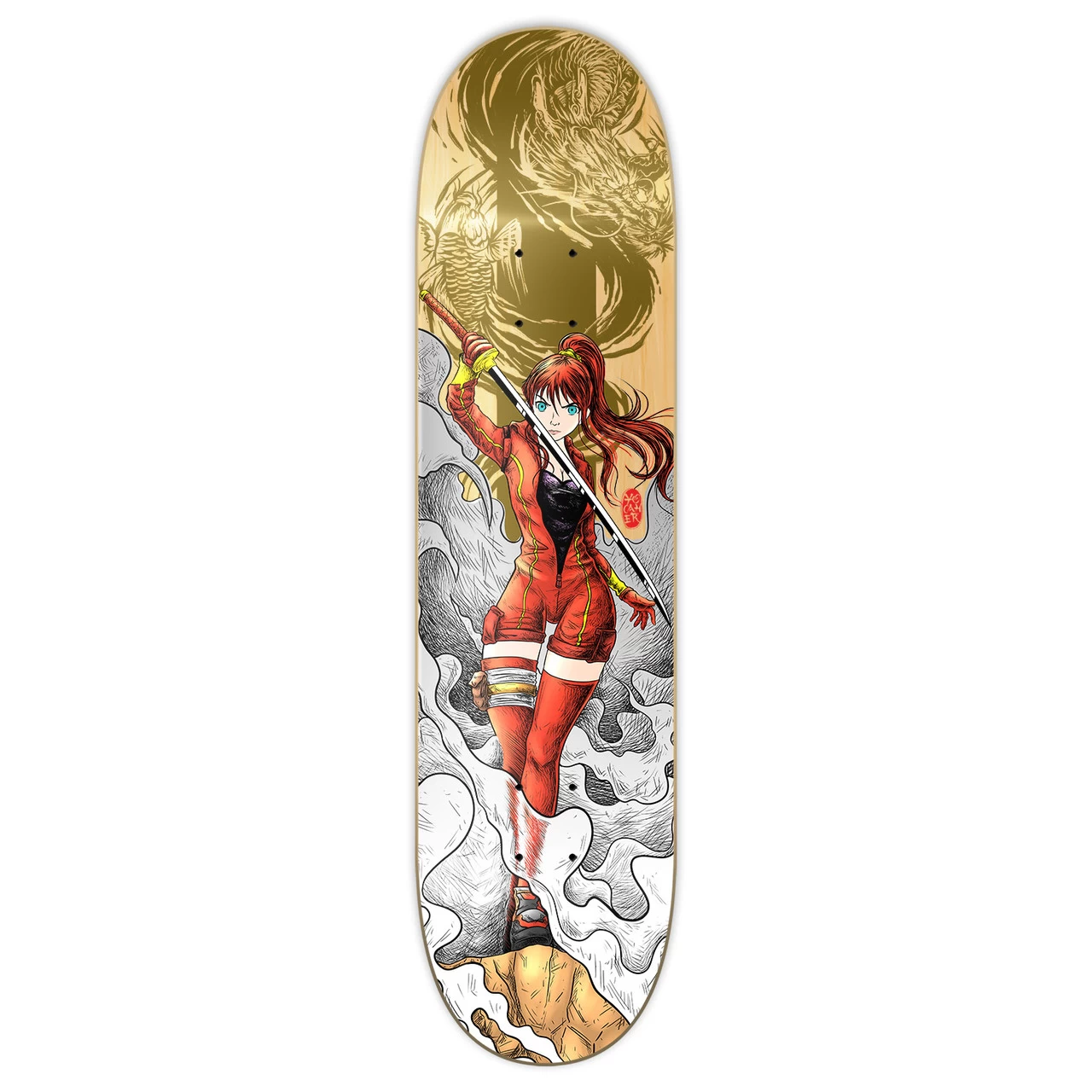 Yocaher Graphic Skateboard Deck - Samurai Series - Girl Samurai Gold Dragon 1 Yocaher Graphic Skateboard Deck - Samurai Series - Girl Samurai Gold Dragon